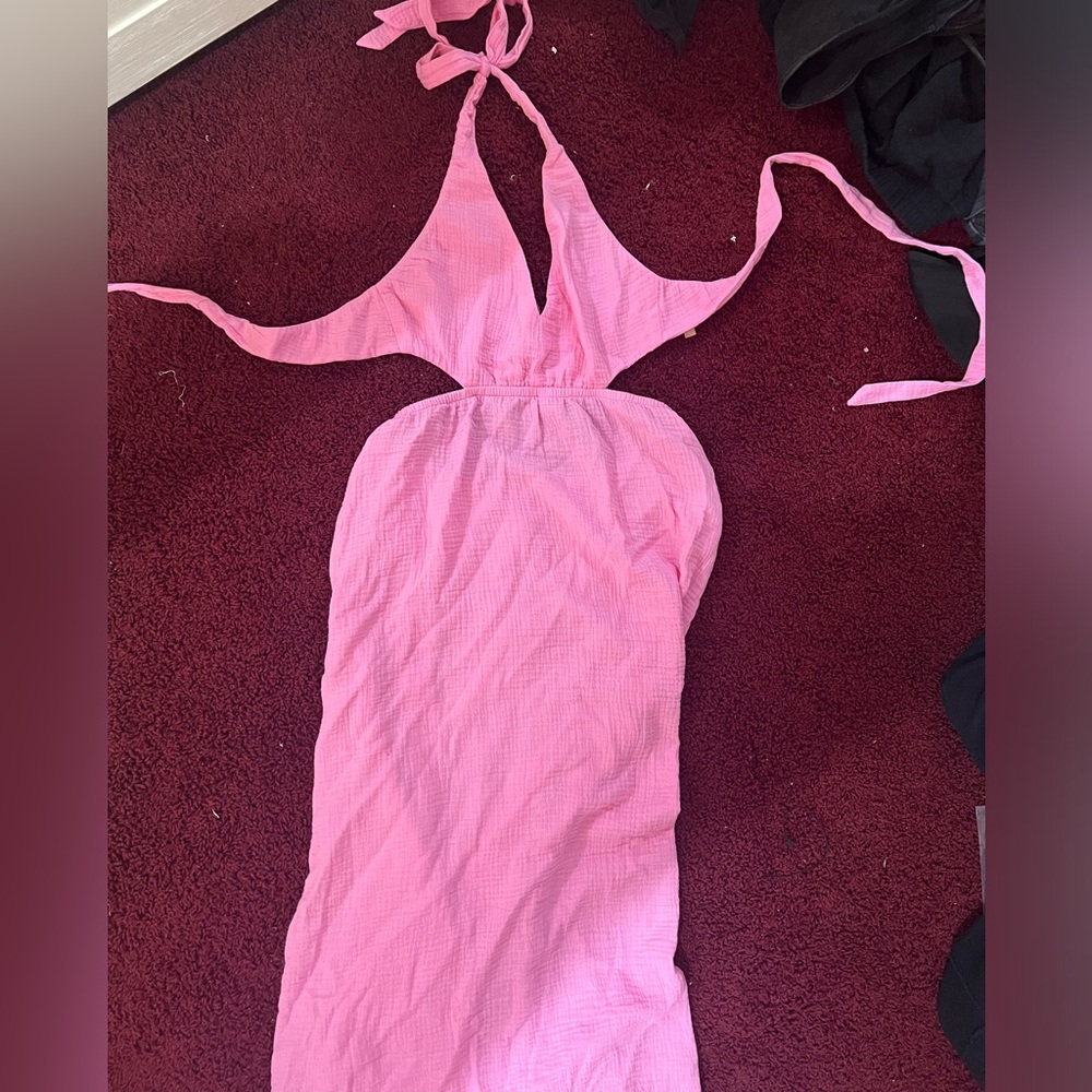 Pink summery long dress - size small but stretchy